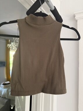 By Together Ribbed Mock Neck Sleeveless Top in Brown
